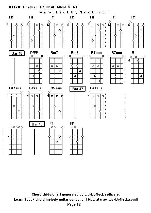 Chord Grids Chart of chord melody fingerstyle guitar song-If I Fell - Beatles  - BASIC ARRANGEMENT,generated by LickByNeck software.